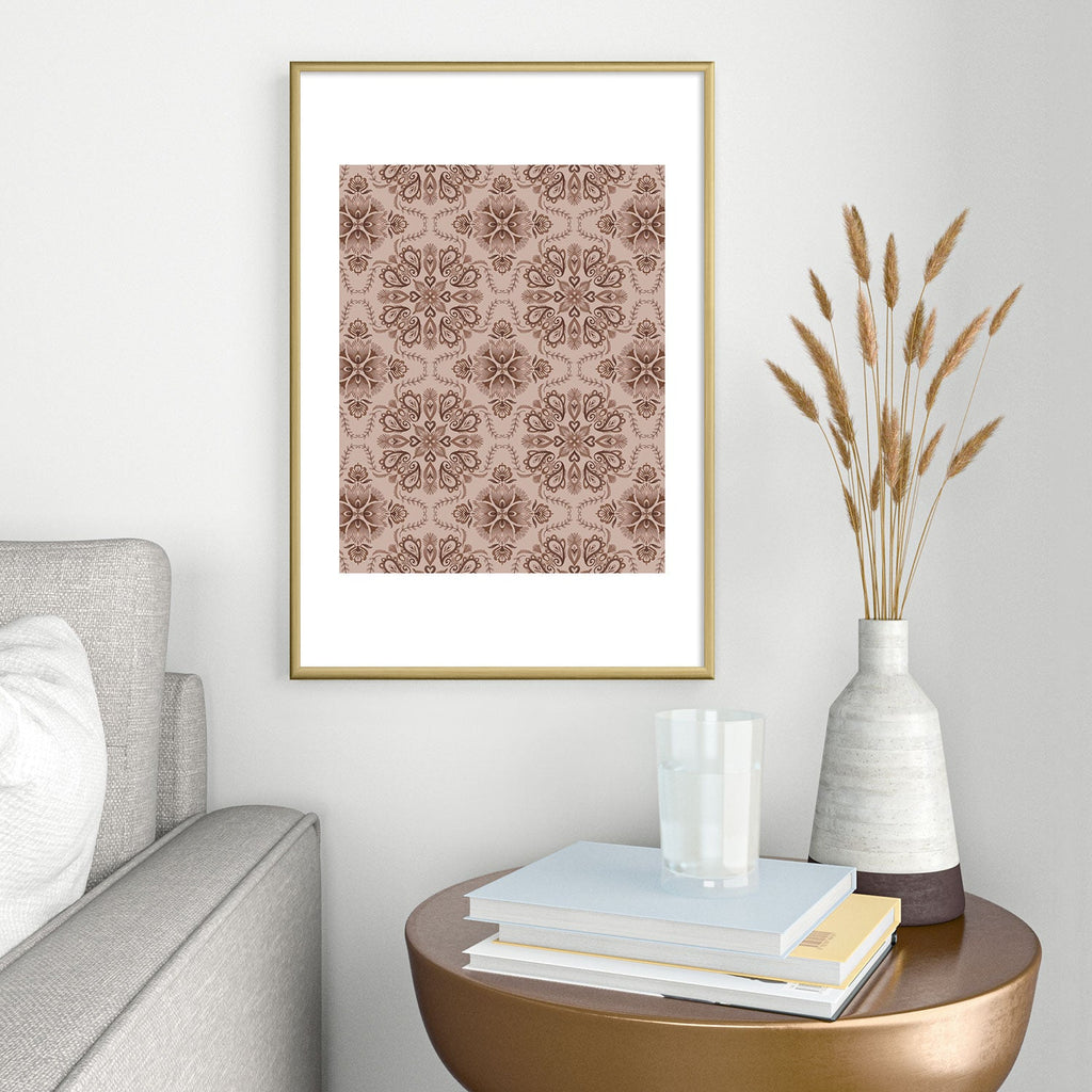 Pimlada Phuapradit Floral Tiles Light Brown Metal Framed Art Print