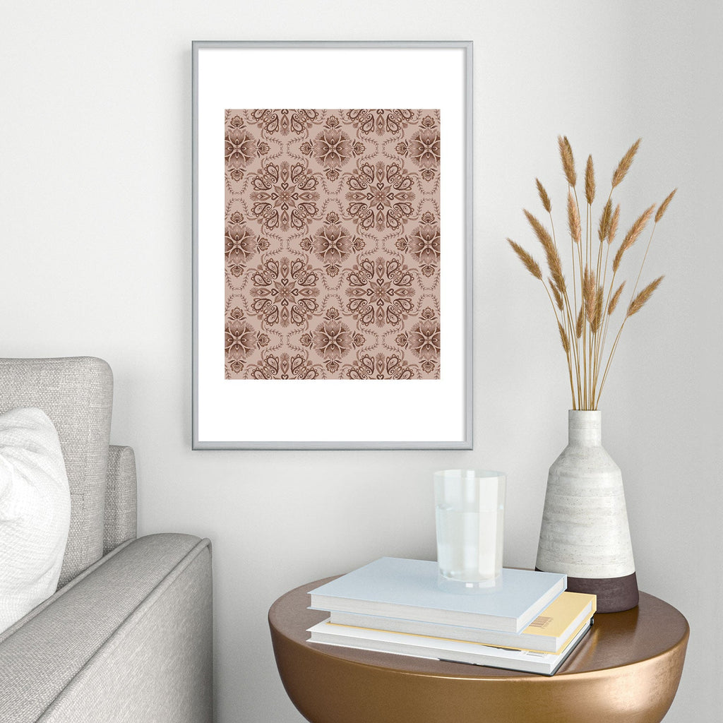 Pimlada Phuapradit Floral Tiles Light Brown Metal Framed Art Print