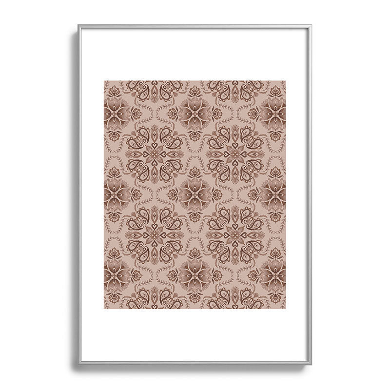 Pimlada Phuapradit Floral Tiles Light Brown Metal Framed Art Print
