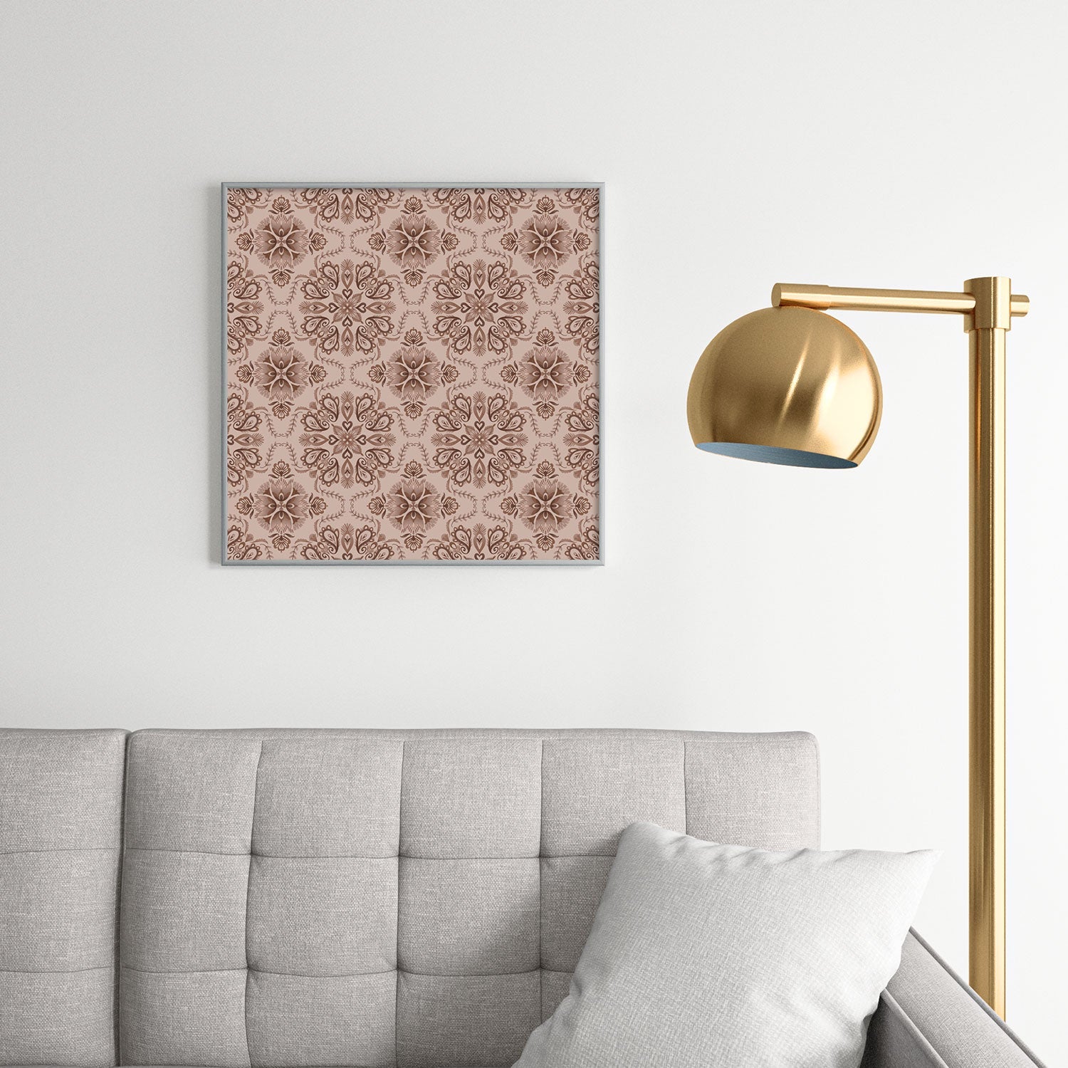 Pimlada Phuapradit Floral Tiles Light Brown Square Metal Framed Art Print