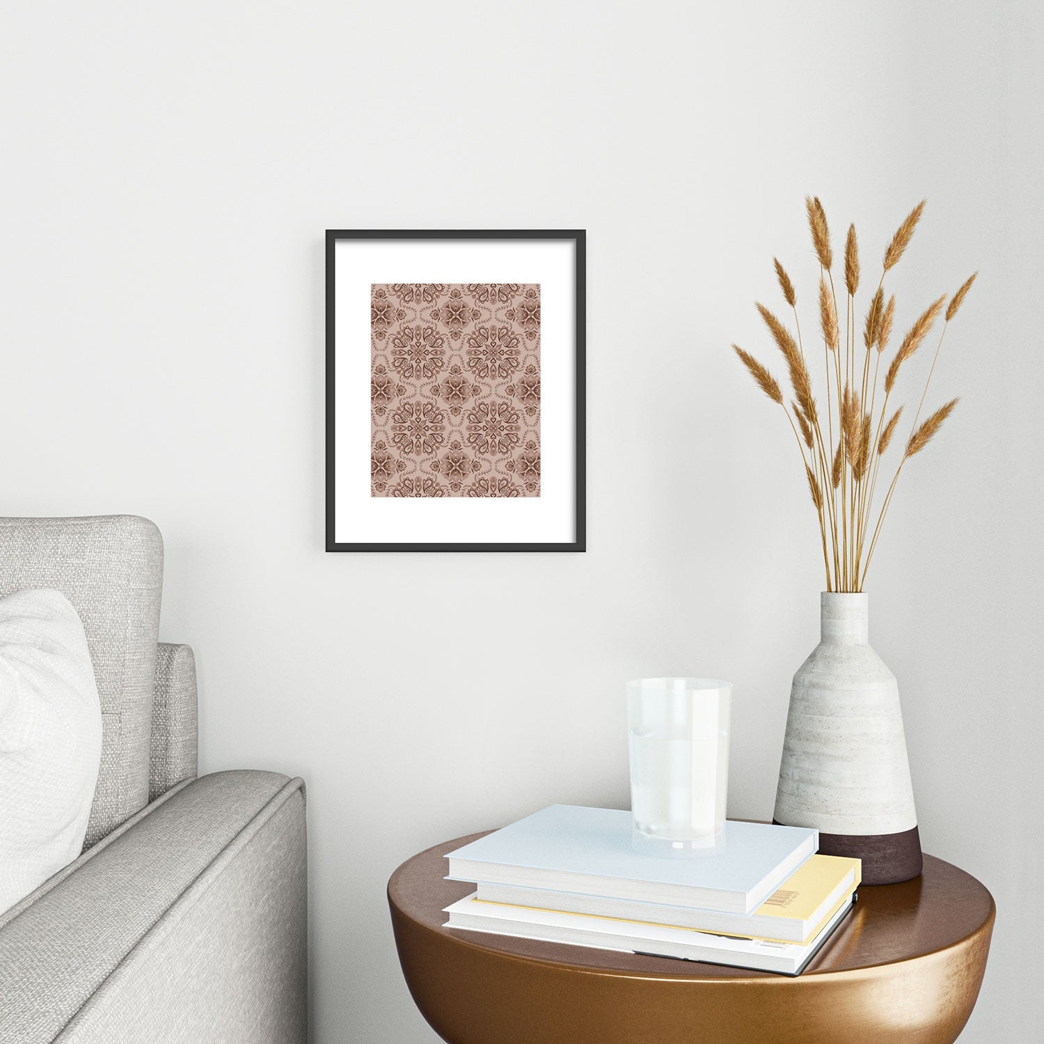 Pimlada Phuapradit Floral Tiles Light Brown Metal Framed Art Print
