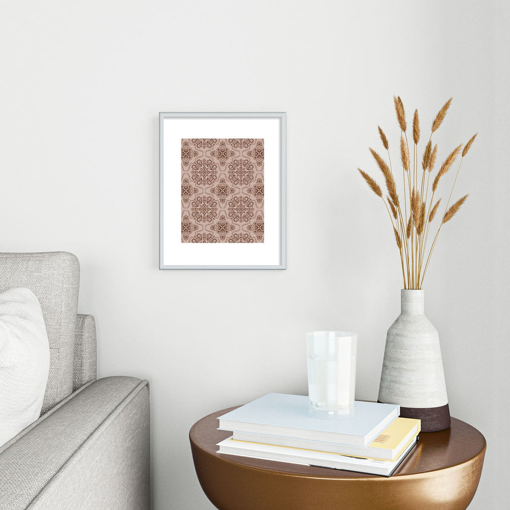 Pimlada Phuapradit Floral Tiles Light Brown Metal Framed Art Print