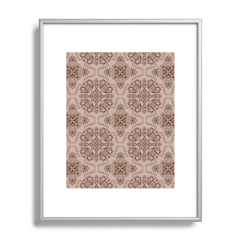 Pimlada Phuapradit Floral Tiles Light Brown Metal Framed Art Print