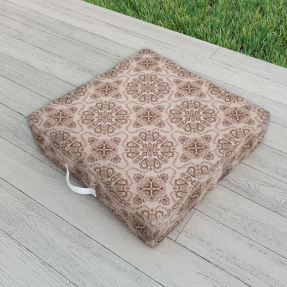 Pimlada Phuapradit Floral Tiles Light Brown Outdoor Floor Cushion