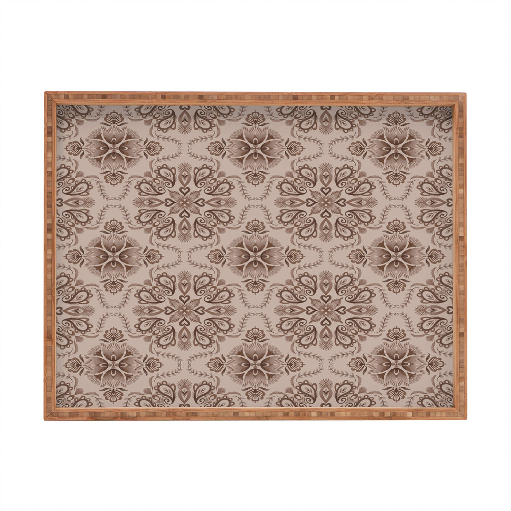 Pimlada Phuapradit Floral Tiles Light Brown Rectangular Tray