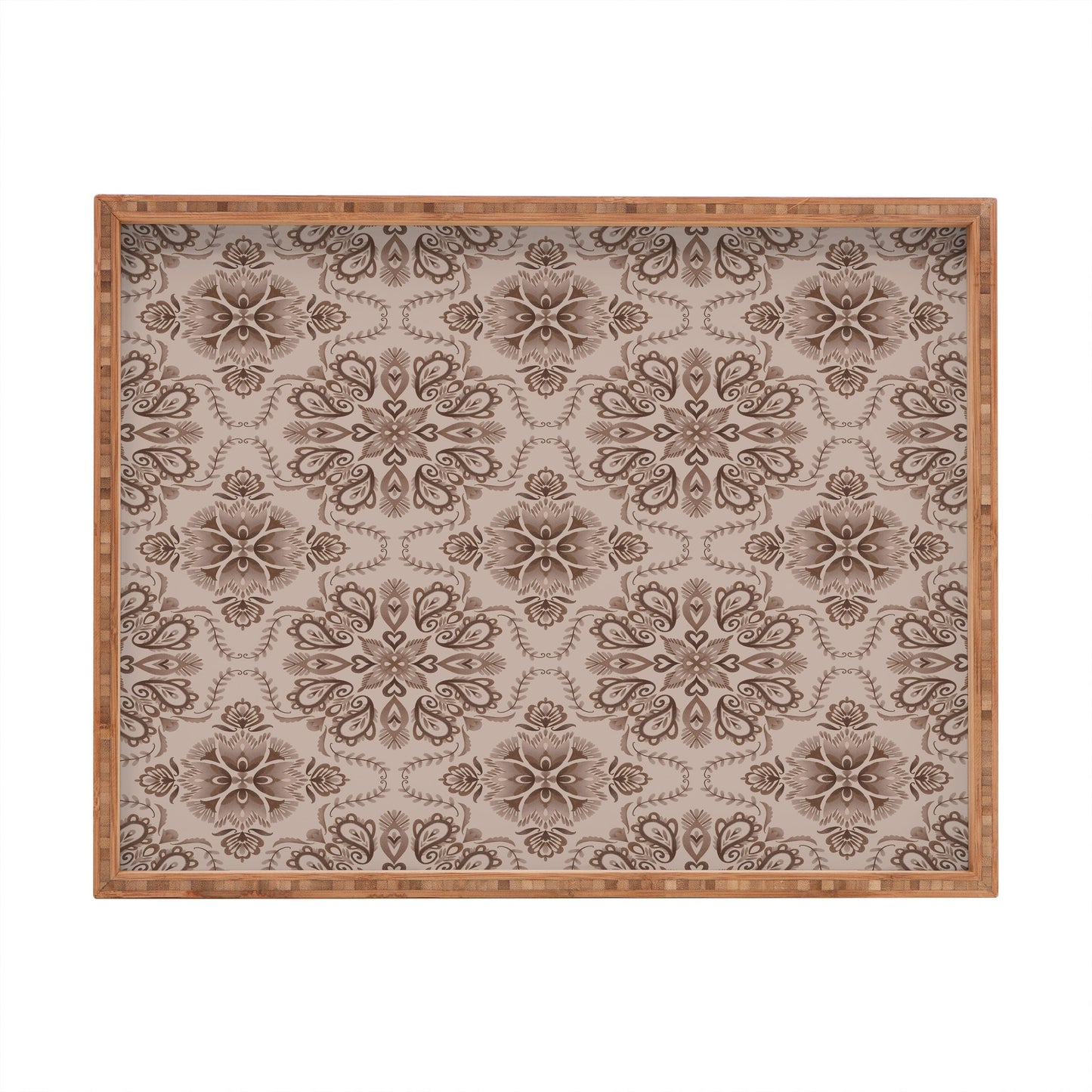 Pimlada Phuapradit Floral Tiles Light Brown Rectangular Tray