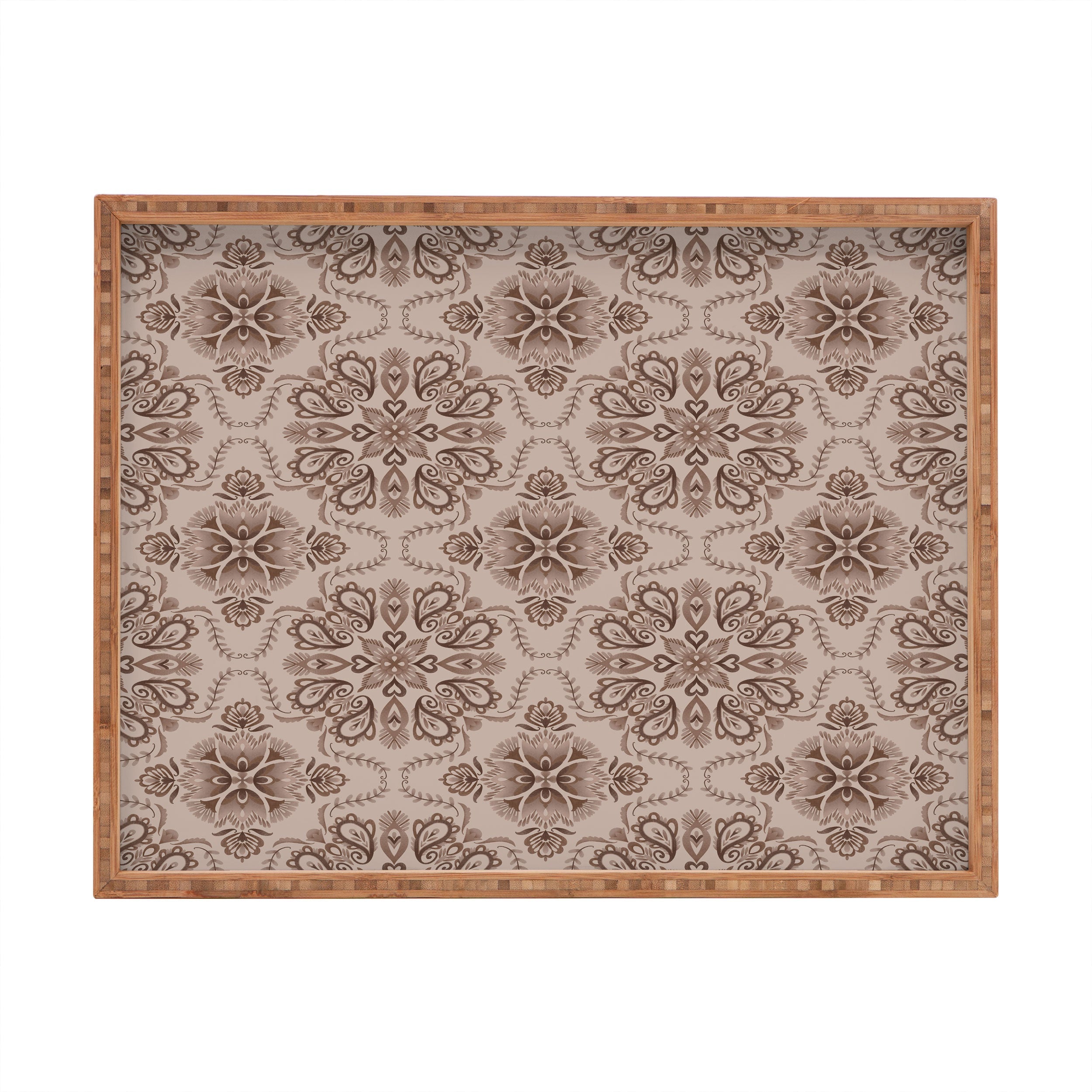 Pimlada Phuapradit Floral Tiles Light Brown Rectangular Tray