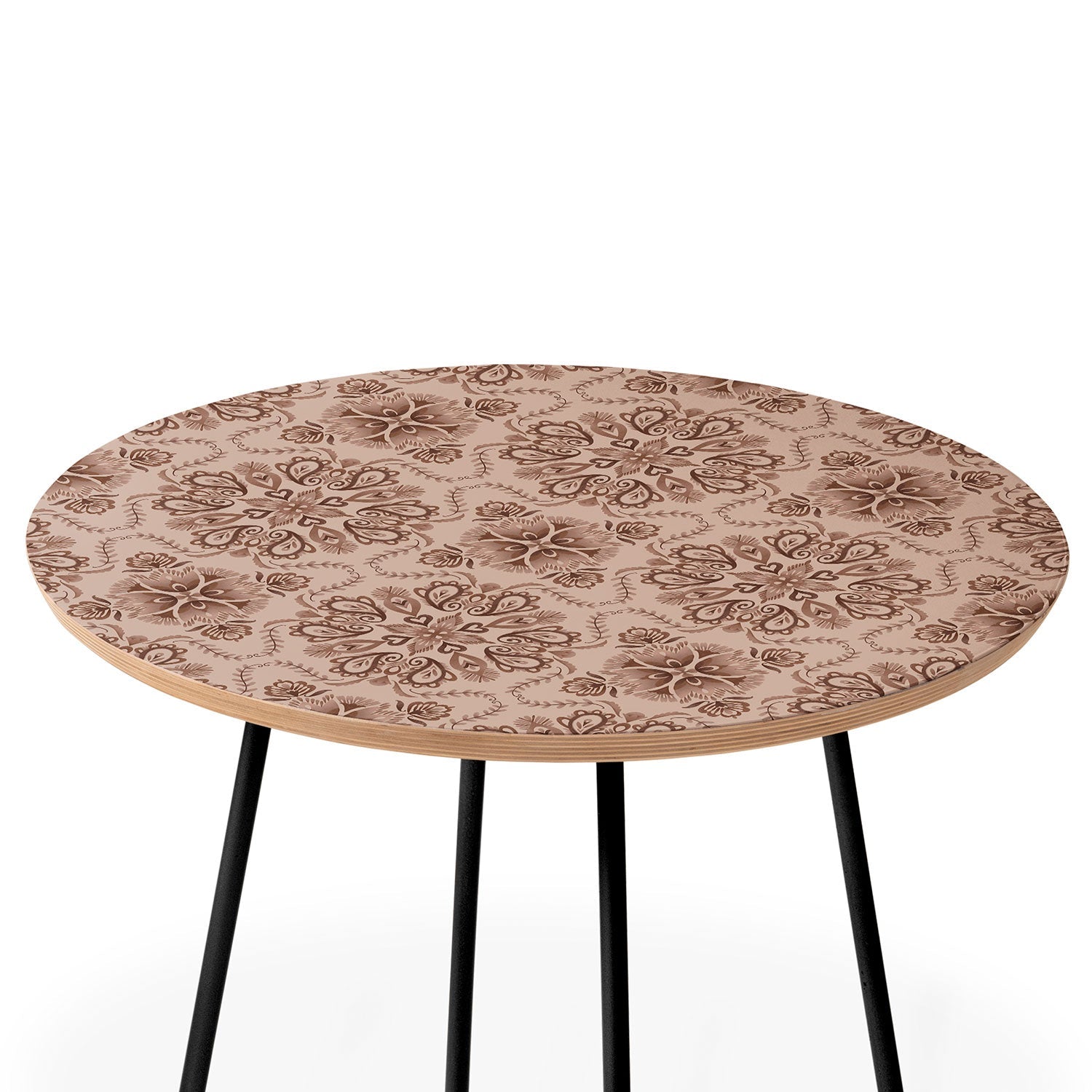 Pimlada Phuapradit Floral Tiles Light Brown Round Side Table