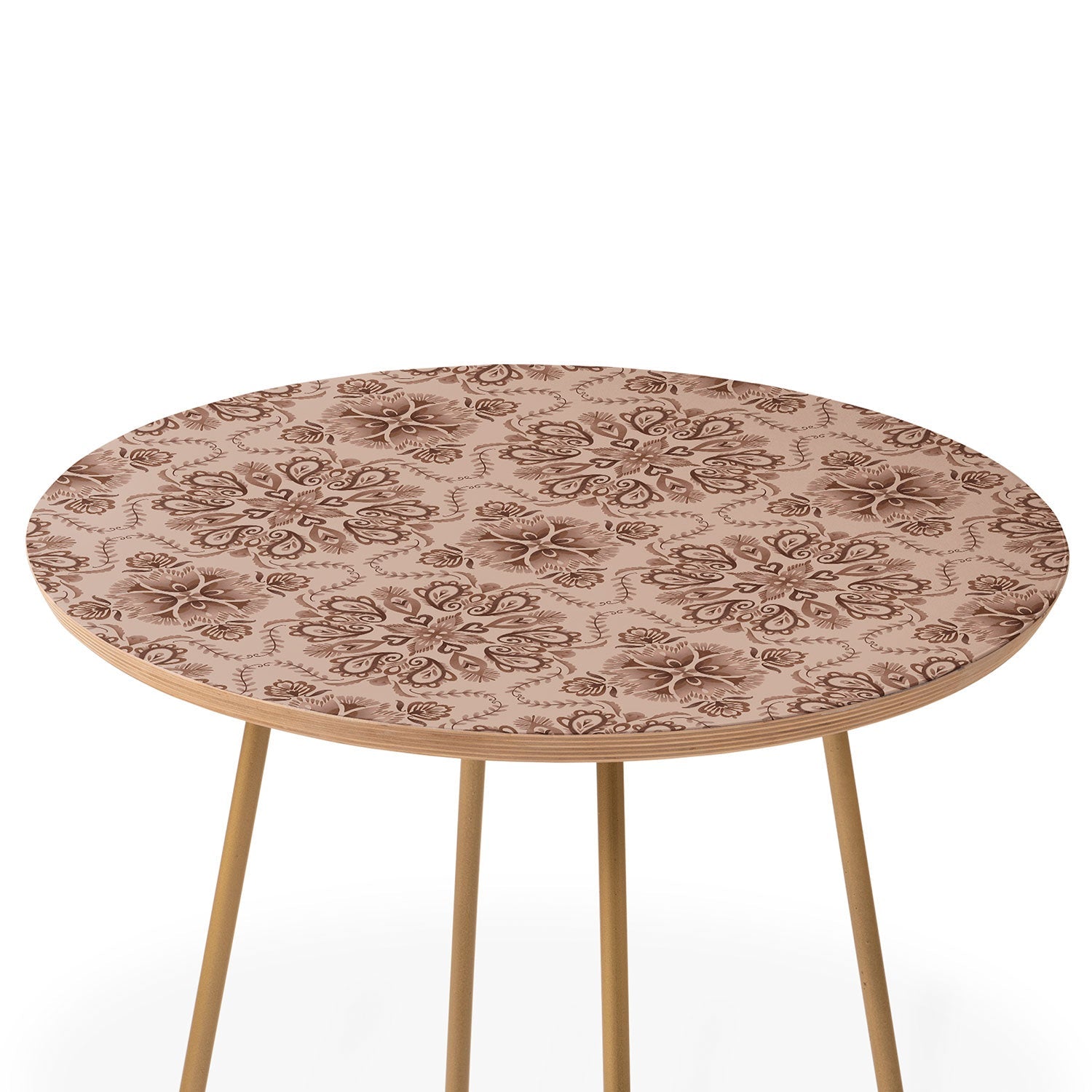 Pimlada Phuapradit Floral Tiles Light Brown Round Side Table