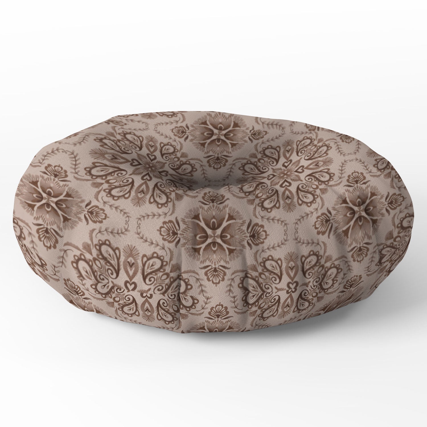 Pimlada Phuapradit Floral Tiles Light Brown Floor Pillow Round