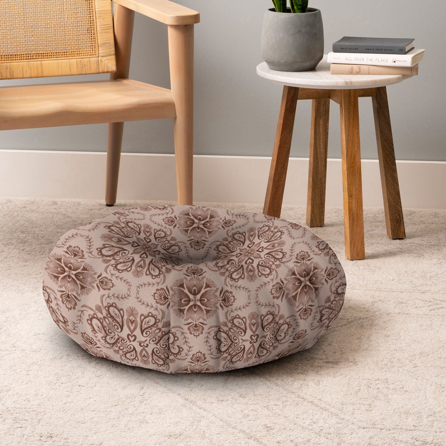 Pimlada Phuapradit Floral Tiles Light Brown Floor Pillow Round
