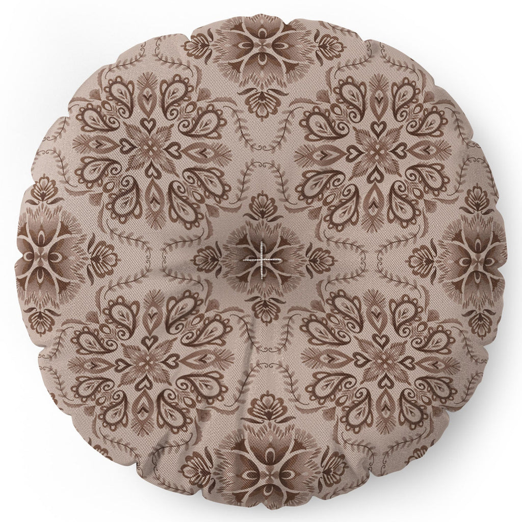 Pimlada Phuapradit Floral Tiles Light Brown Floor Pillow Round