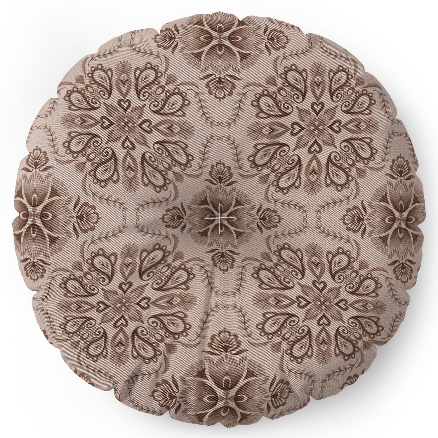 Pimlada Phuapradit Floral Tiles Light Brown Floor Pillow Round