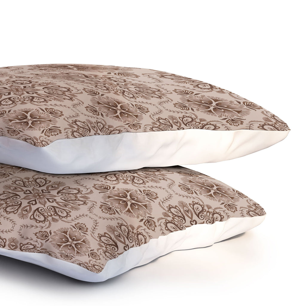 Pimlada Phuapradit Floral Tiles Light Brown Pillow Shams