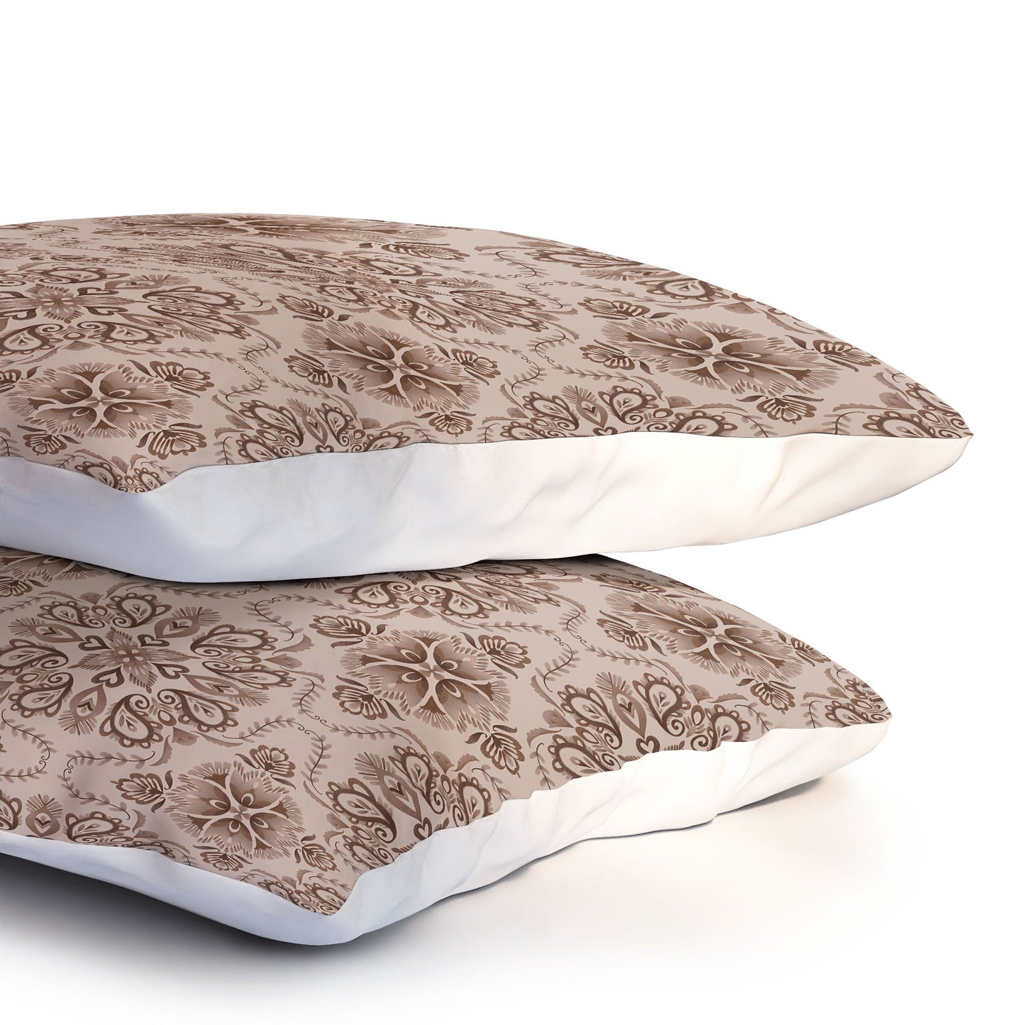 Pimlada Phuapradit Floral Tiles Light Brown Pillow Shams