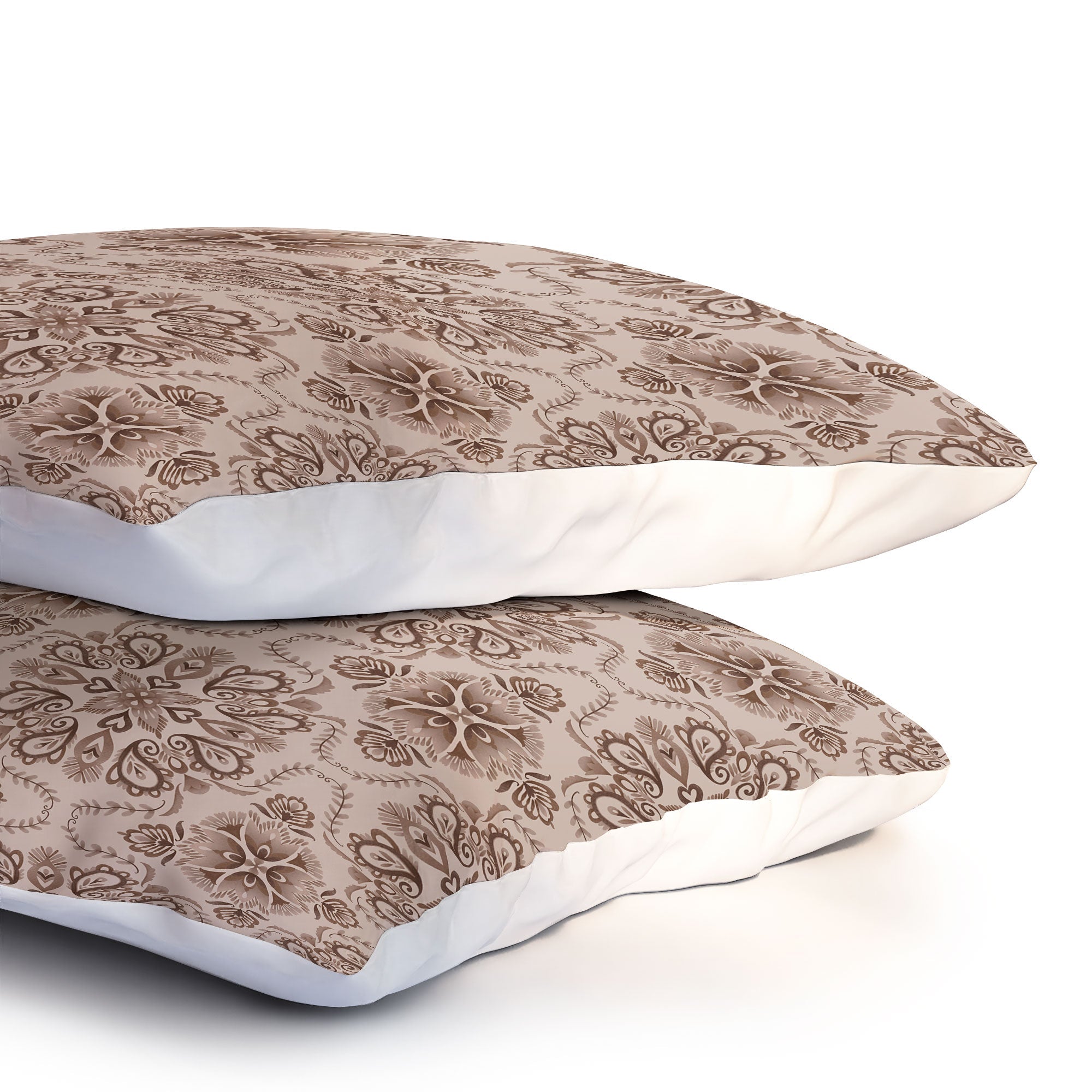 Pimlada Phuapradit Floral Tiles Light Brown Pillow Shams