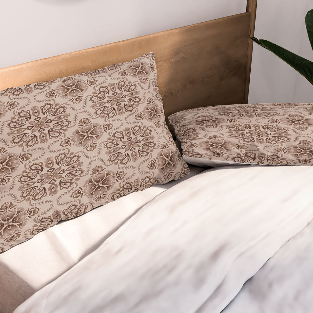 Pimlada Phuapradit Floral Tiles Light Brown Pillow Shams