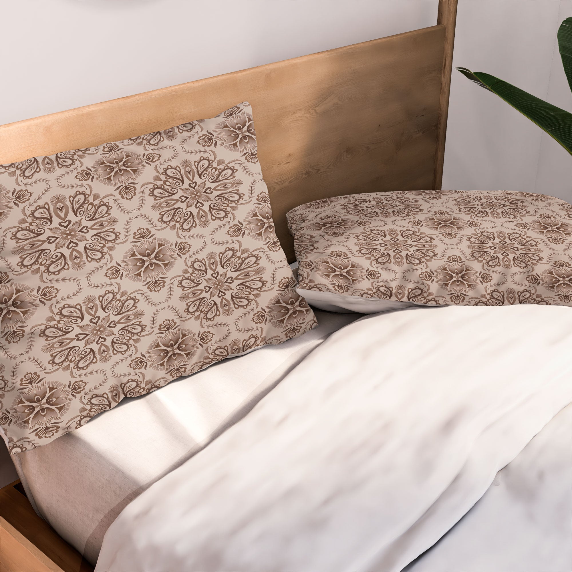 Pimlada Phuapradit Floral Tiles Light Brown Pillow Shams