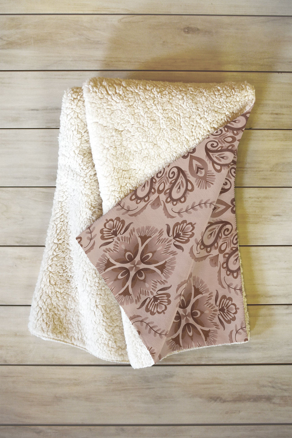 Pimlada Phuapradit Floral Tiles Light Brown Fleece Throw Blanket