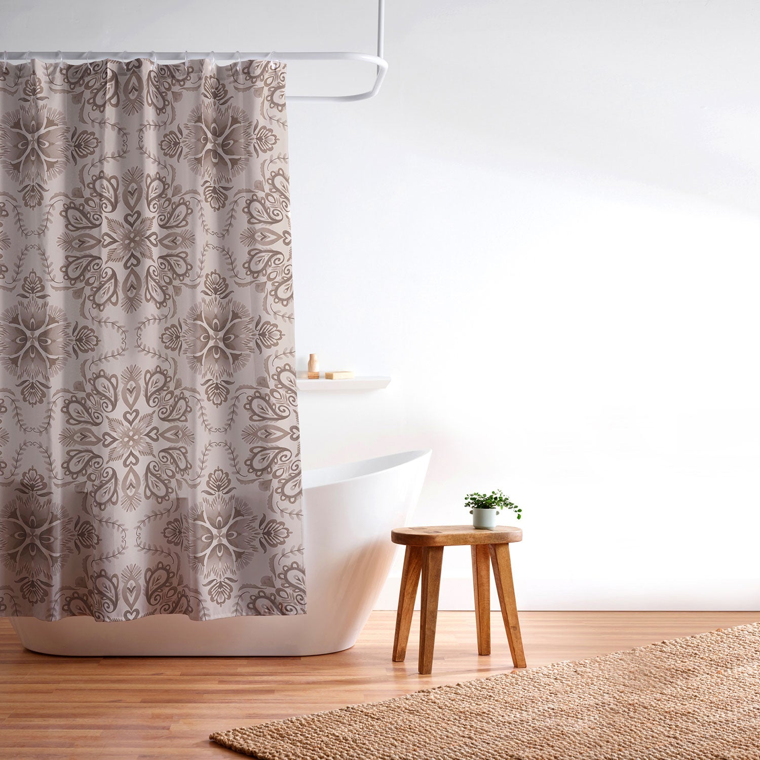 Pimlada Phuapradit Floral Tiles Light Brown Shower Curtain
