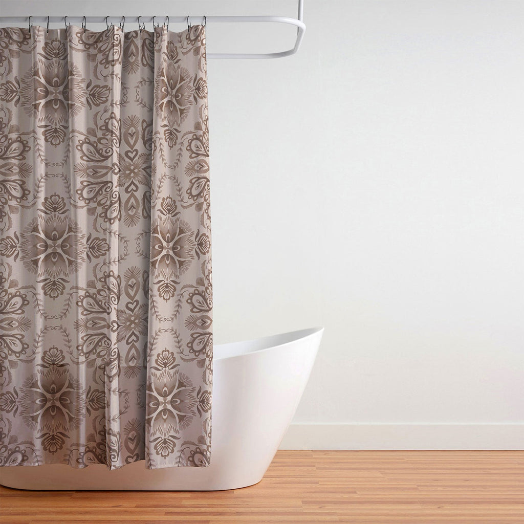 Pimlada Phuapradit Floral Tiles Light Brown Shower Curtain