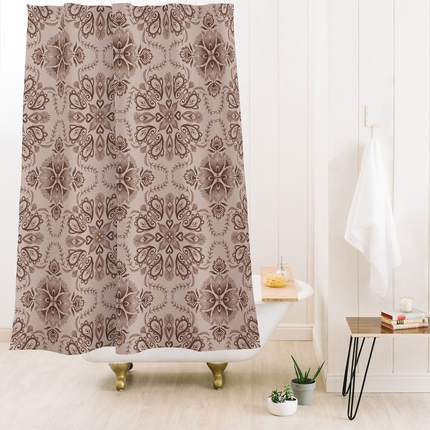 Pimlada Phuapradit Floral Tiles Light Brown Shower Curtain