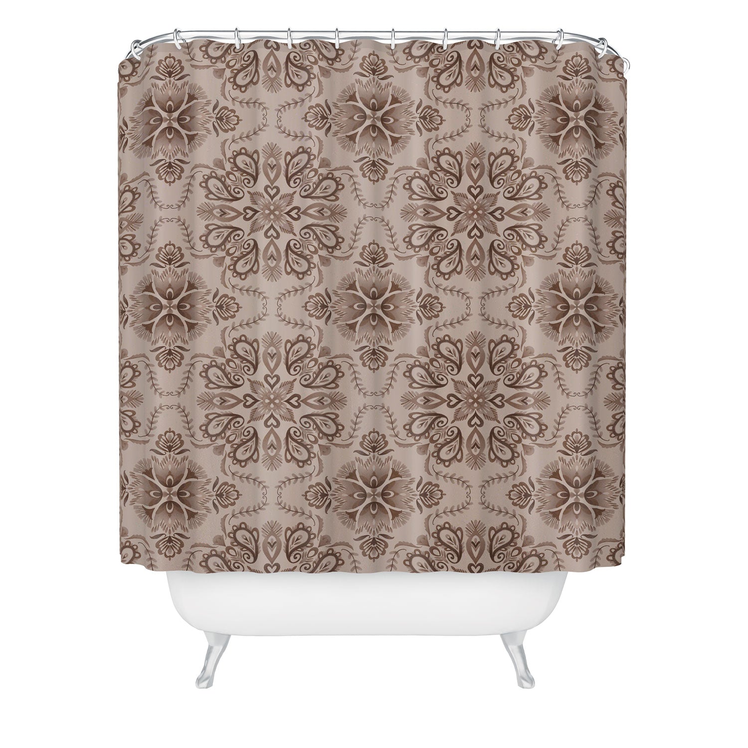 Pimlada Phuapradit Floral Tiles Light Brown Shower Curtain