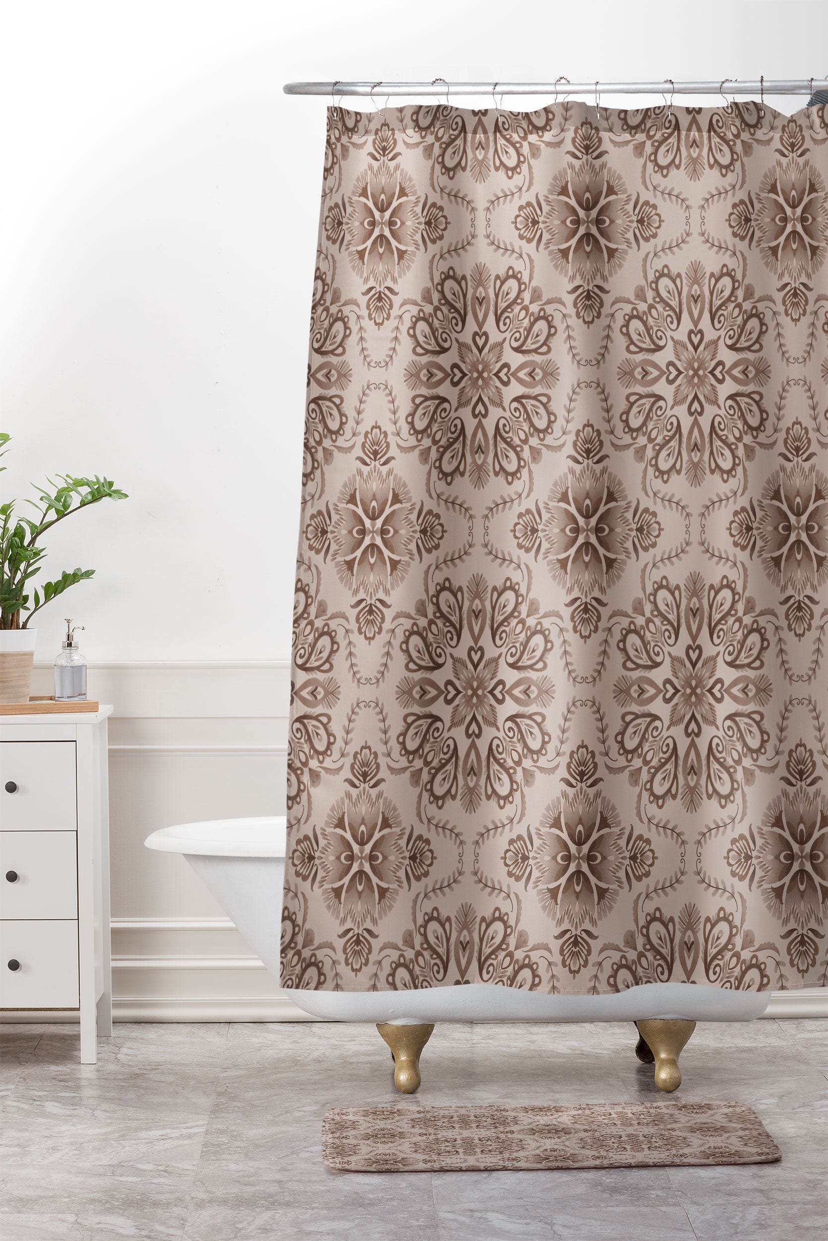 Pimlada Phuapradit Floral Tiles Light Brown Memory Foam Bath Mat