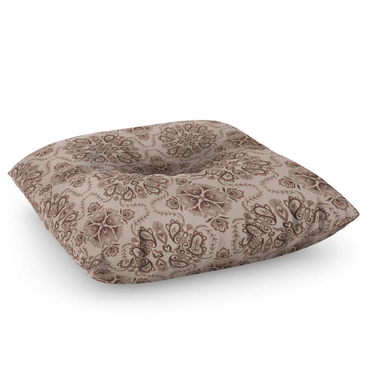 Pimlada Phuapradit Floral Tiles Light Brown Floor Pillow Square