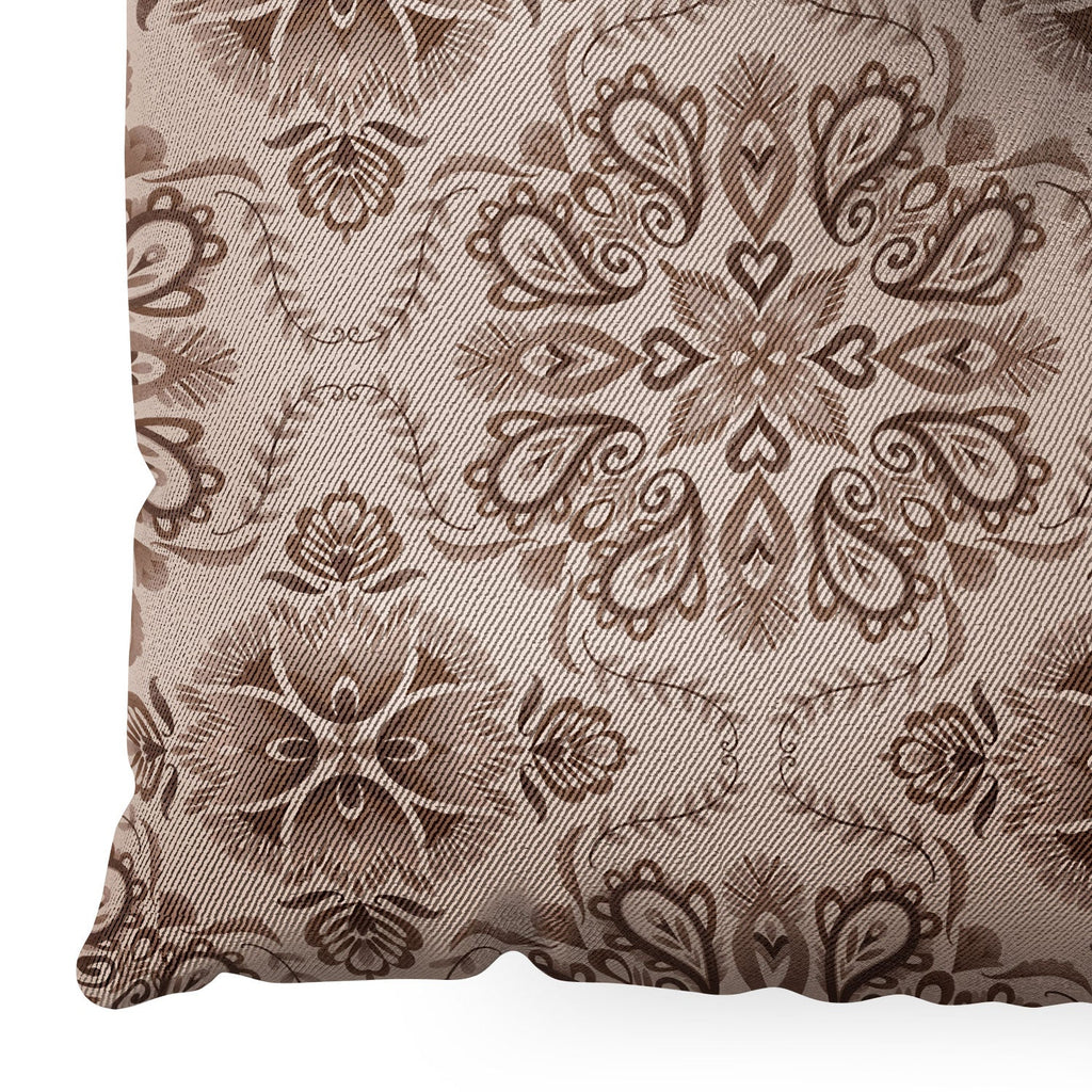 Pimlada Phuapradit Floral Tiles Light Brown Floor Pillow Square