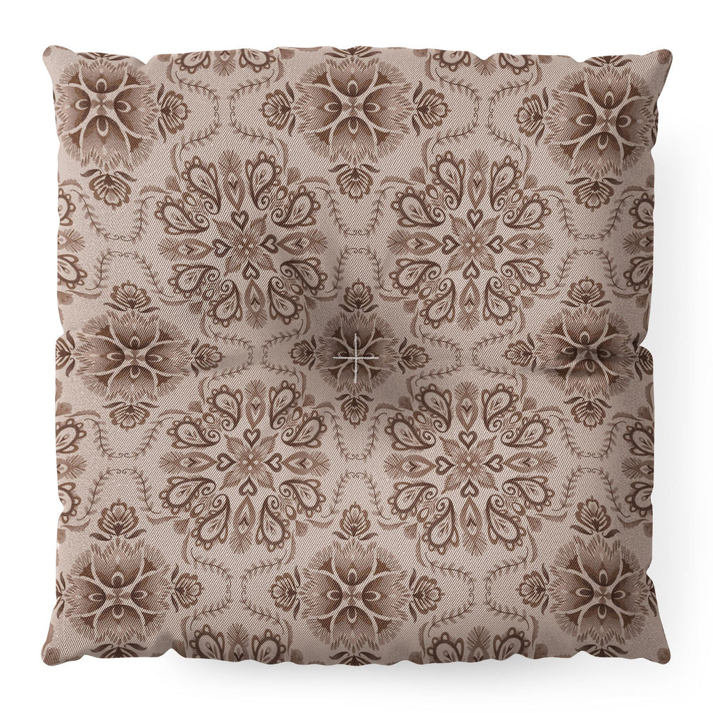 Pimlada Phuapradit Floral Tiles Light Brown Floor Pillow Square