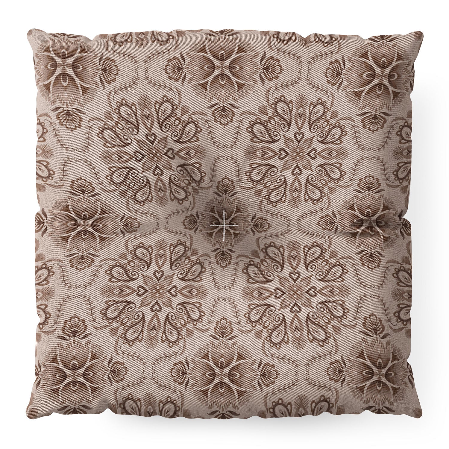 Pimlada Phuapradit Floral Tiles Light Brown Floor Pillow Square