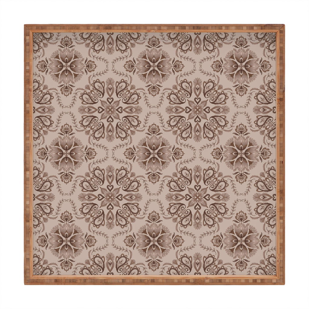 Pimlada Phuapradit Floral Tiles Light Brown Square Tray