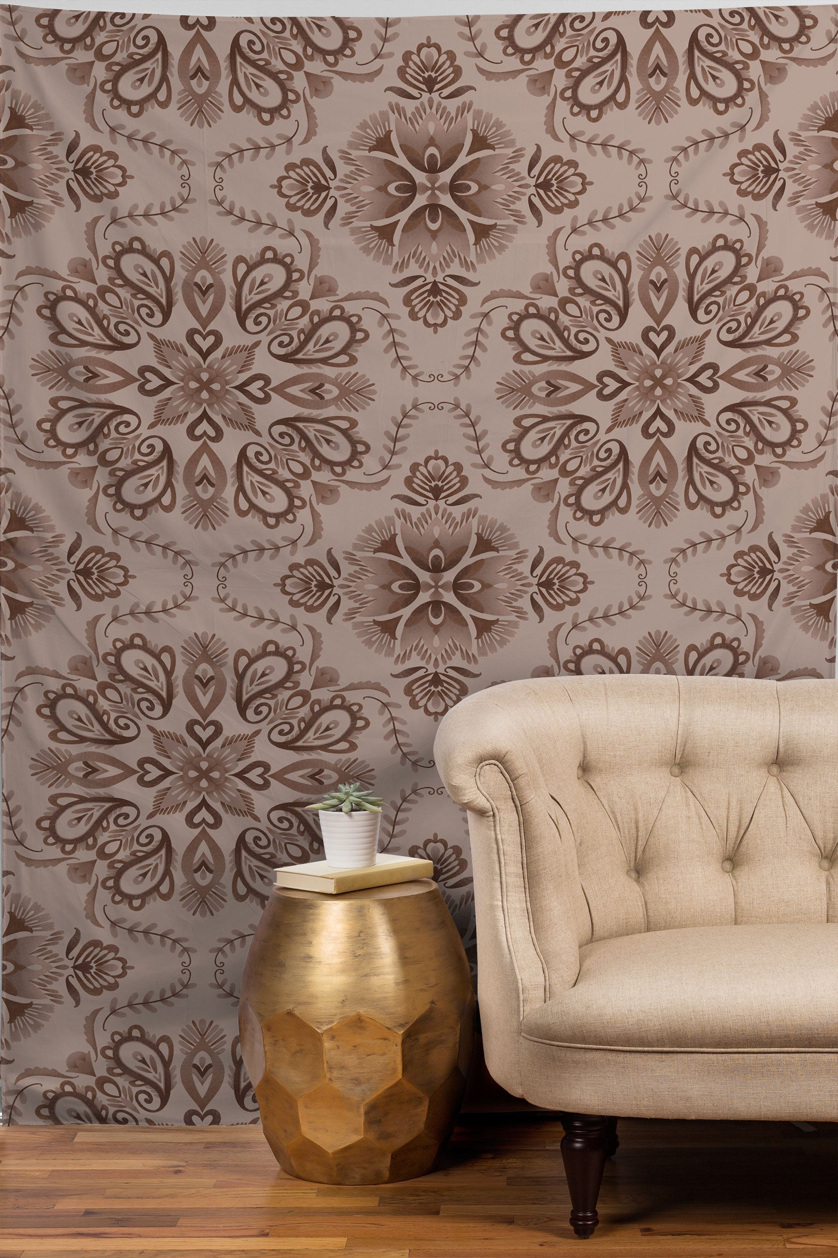 Pimlada Phuapradit Floral Tiles Light Brown Tapestry