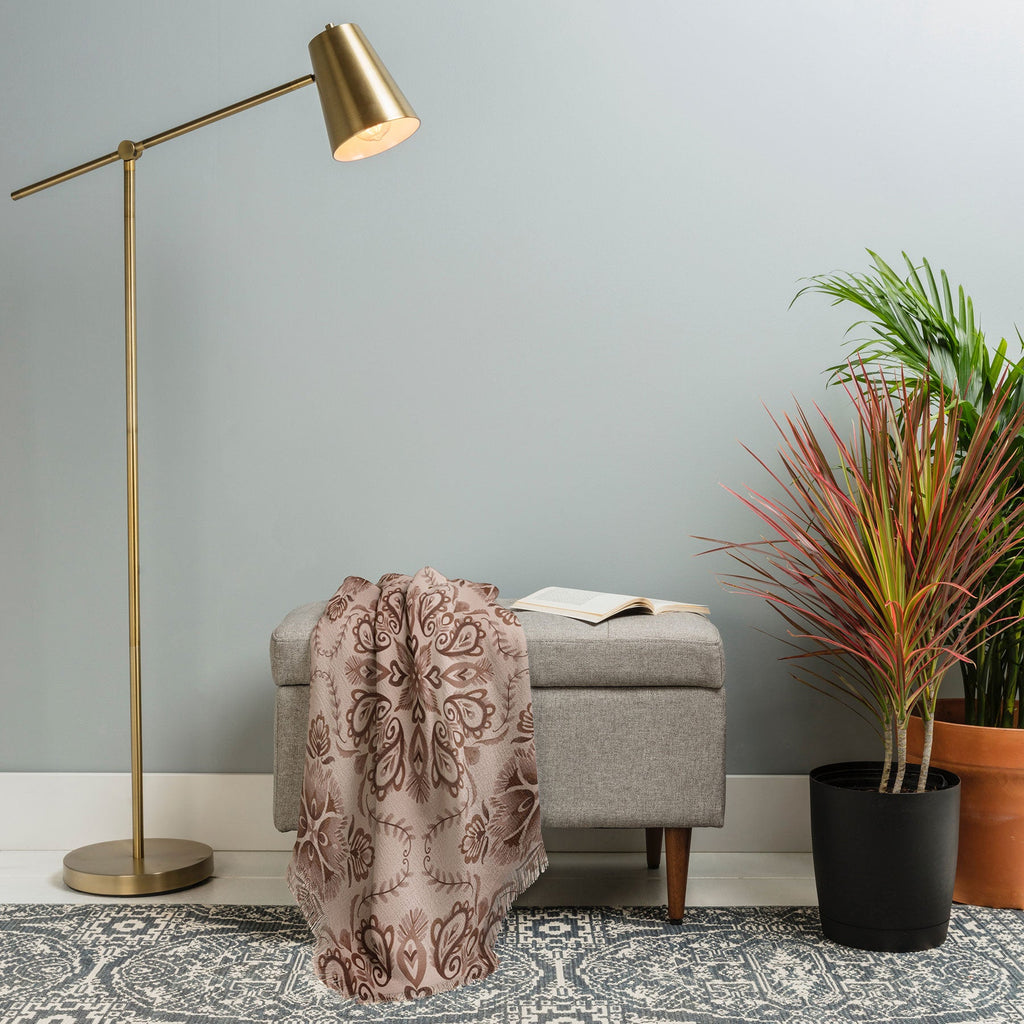 Pimlada Phuapradit Floral Tiles Light Brown Throw Blanket