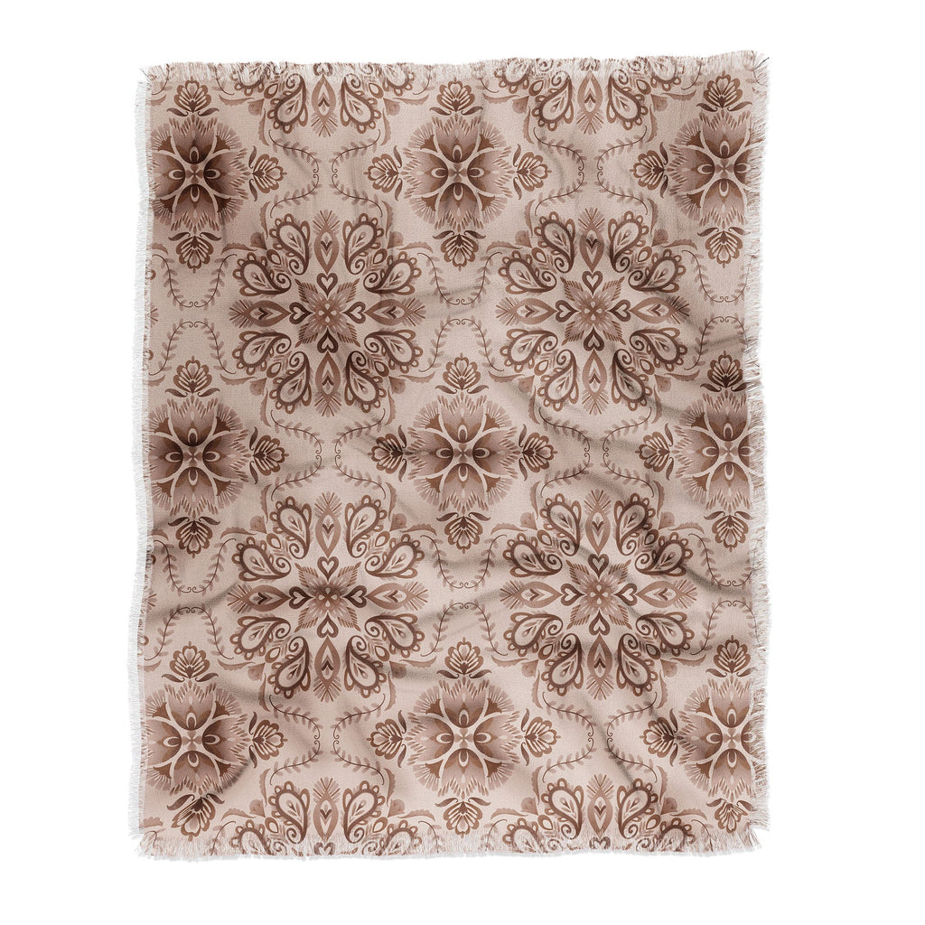 Pimlada Phuapradit Floral Tiles Light Brown Throw Blanket