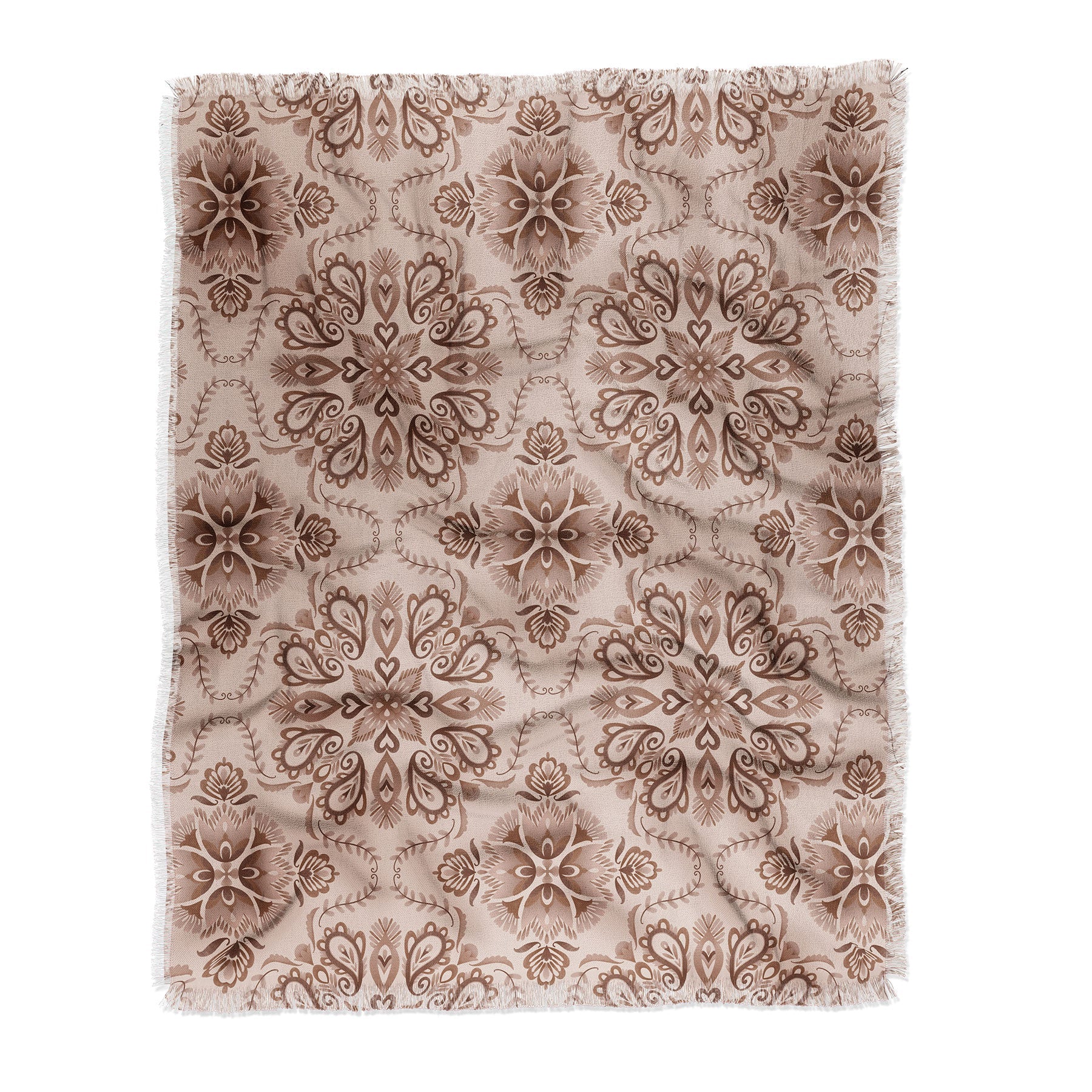 Pimlada Phuapradit Floral Tiles Light Brown Throw Blanket