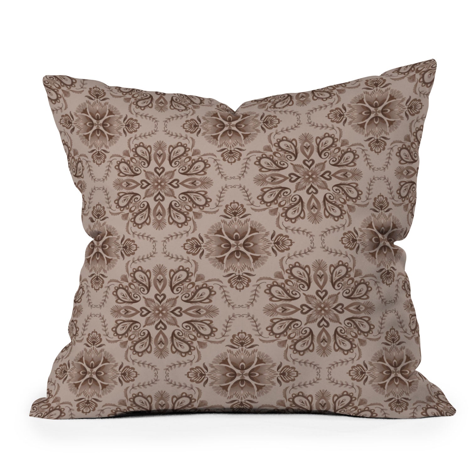 Pimlada Phuapradit Floral Tiles Light Brown Outdoor Throw Pillow