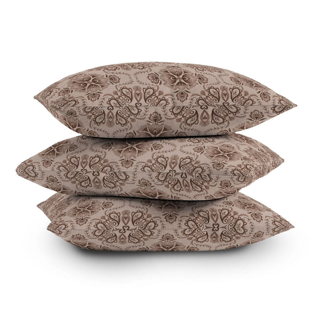 Pimlada Phuapradit Floral Tiles Light Brown Outdoor Throw Pillow