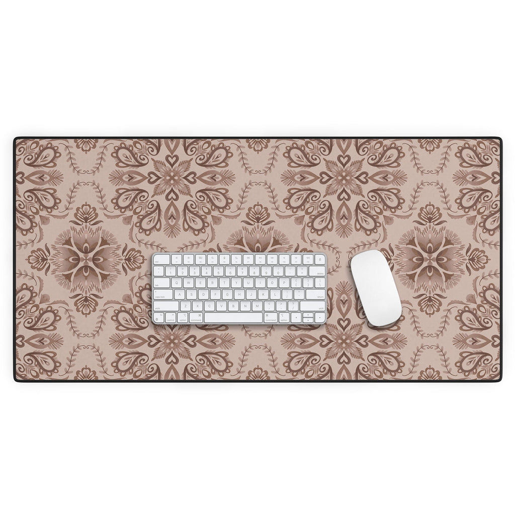 Pimlada Phuapradit Floral Tiles Light Brown Desk Mat