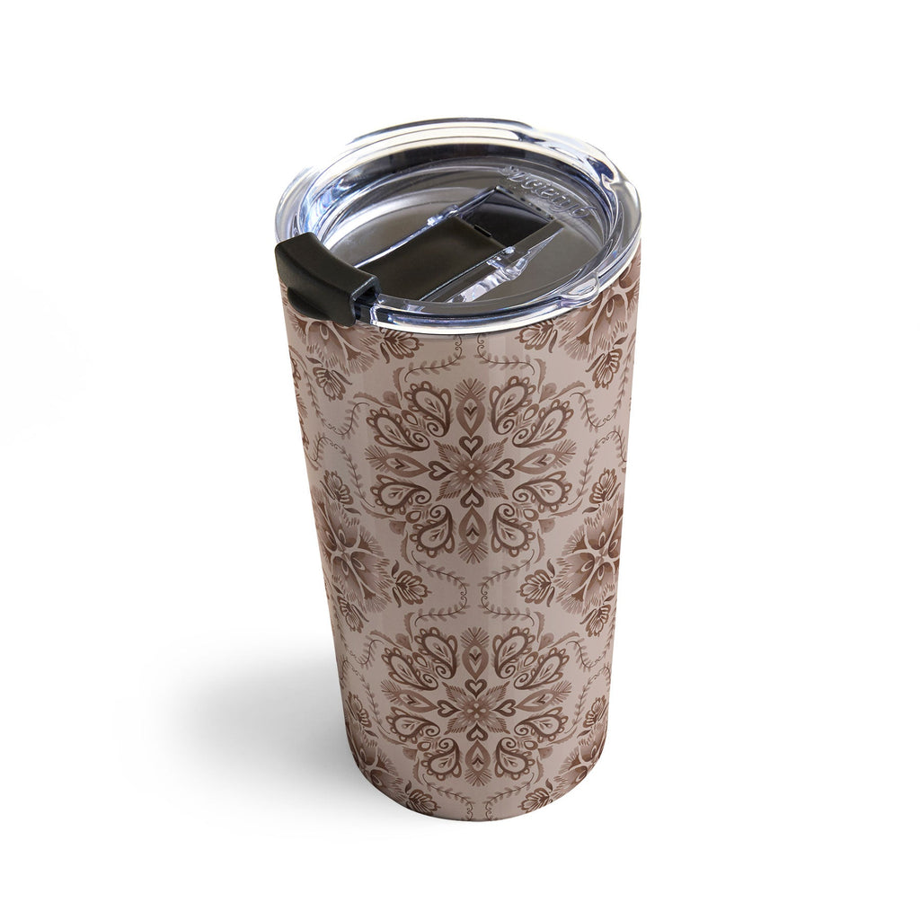 Pimlada Phuapradit Floral Tiles Light Brown Travel Mug