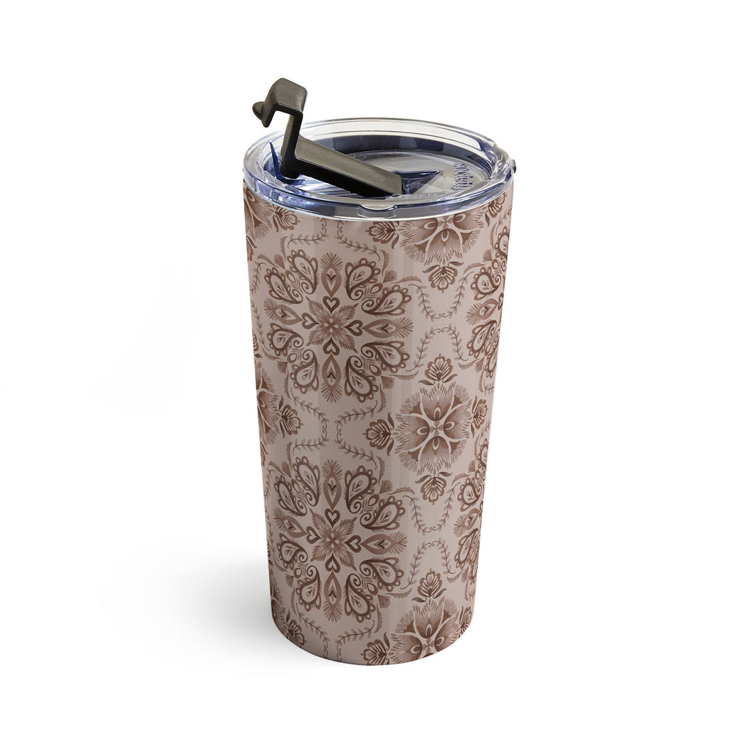 Pimlada Phuapradit Floral Tiles Light Brown Travel Mug