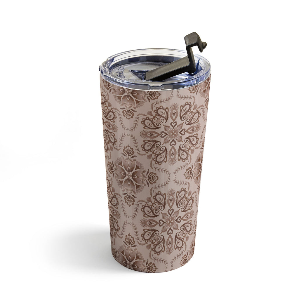 Pimlada Phuapradit Floral Tiles Light Brown Travel Mug