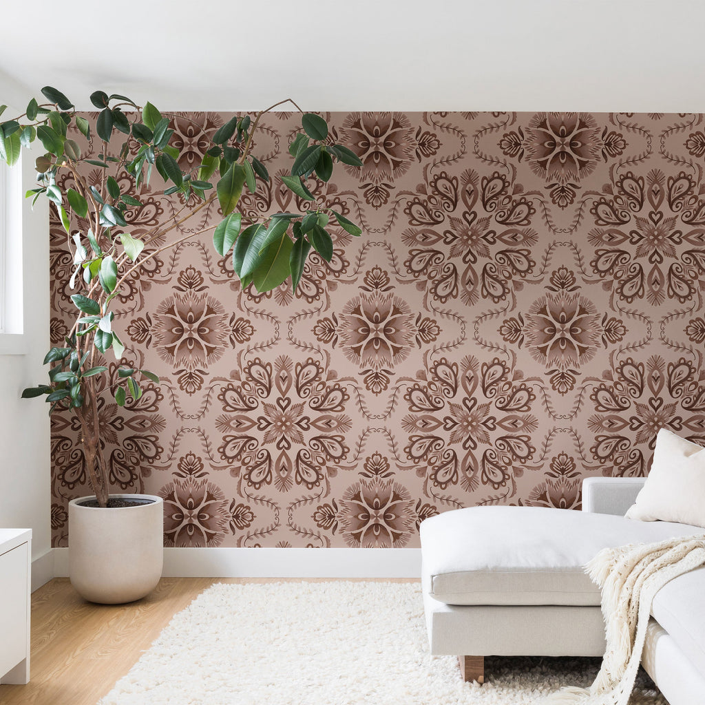 Pimlada Phuapradit Floral Tiles Light Brown Wall Mural