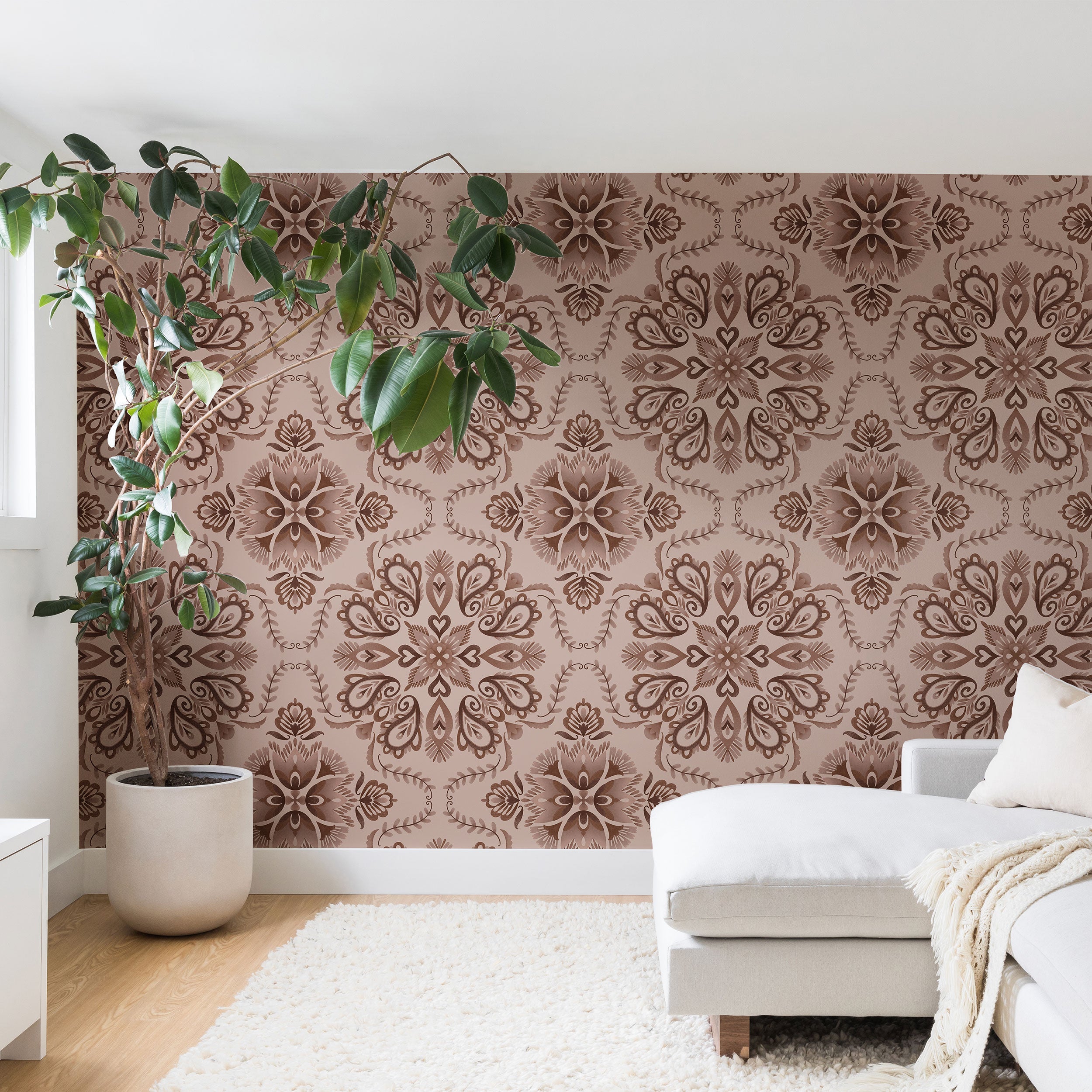 Pimlada Phuapradit Floral Tiles Light Brown Wall Mural