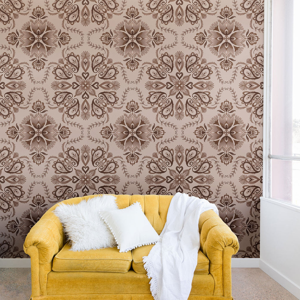 Pimlada Phuapradit Floral Tiles Light Brown Wall Mural