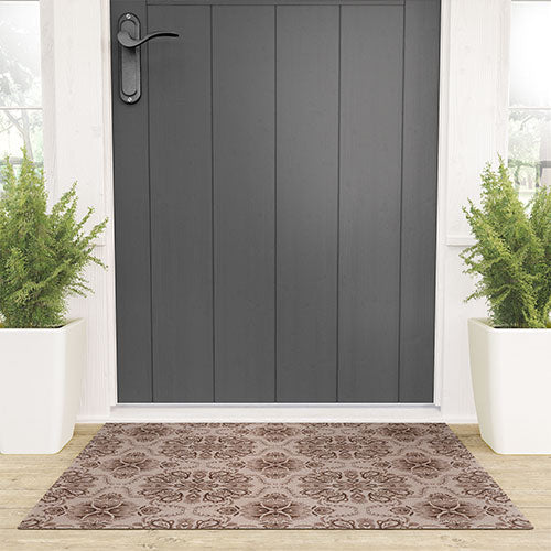 Pimlada Phuapradit Floral Tiles Light Brown Welcome Mat