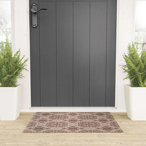 Pimlada Phuapradit Floral Tiles Light Brown Welcome Mat