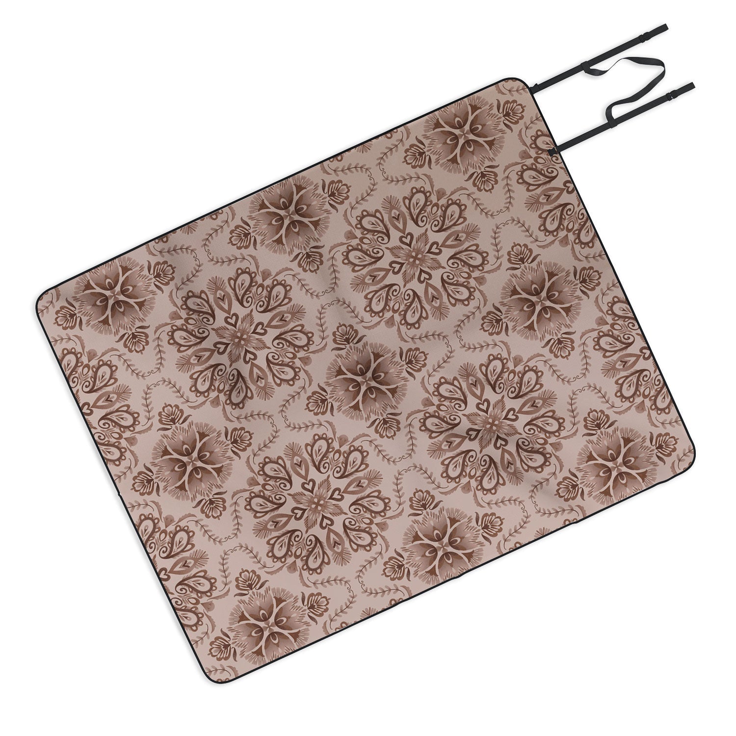 Pimlada Phuapradit Floral Tiles Light Brown Picnic Blanket