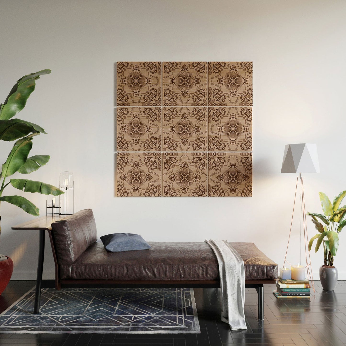 Pimlada Phuapradit Floral Tiles Light Brown Wood Wall Mural